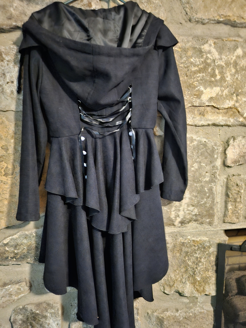 Womens Black Hooded Fit-and-Flare Coat - Picture 2 of 3